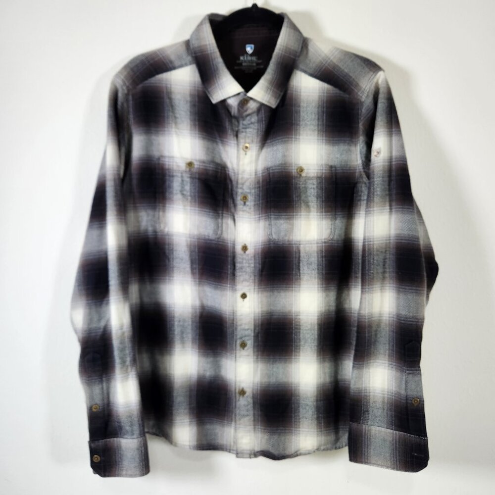 KUHL Law Flannel Shirt Men Size Medium Plaid Button Up Long Sleeve Inside Pocket